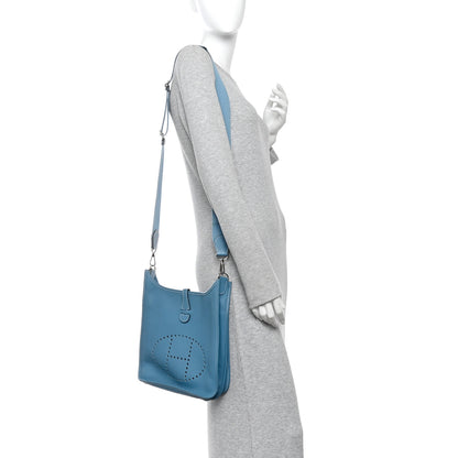 Hermes Taurillon Clemence EVELYNE III PM Blue Jean 2 of 12