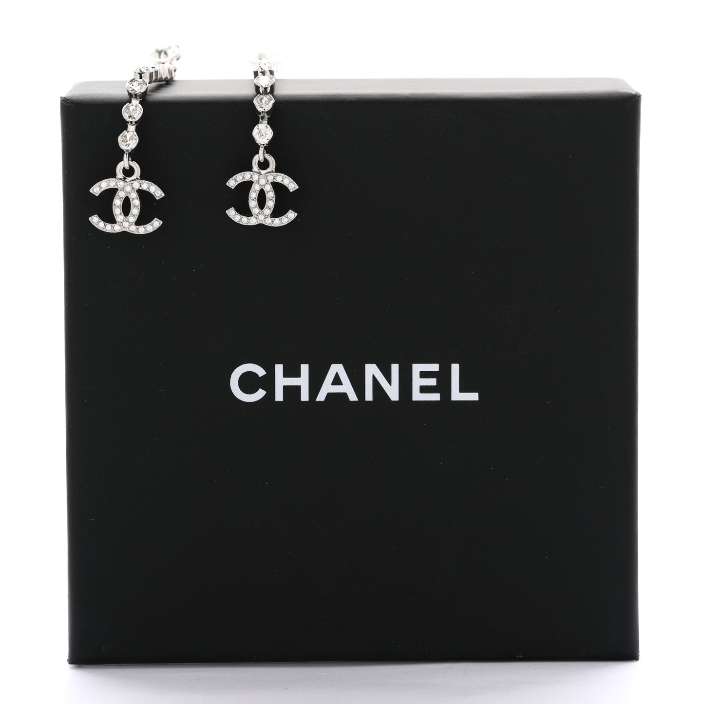 Crystal CC Heart Drop Earrings Silver