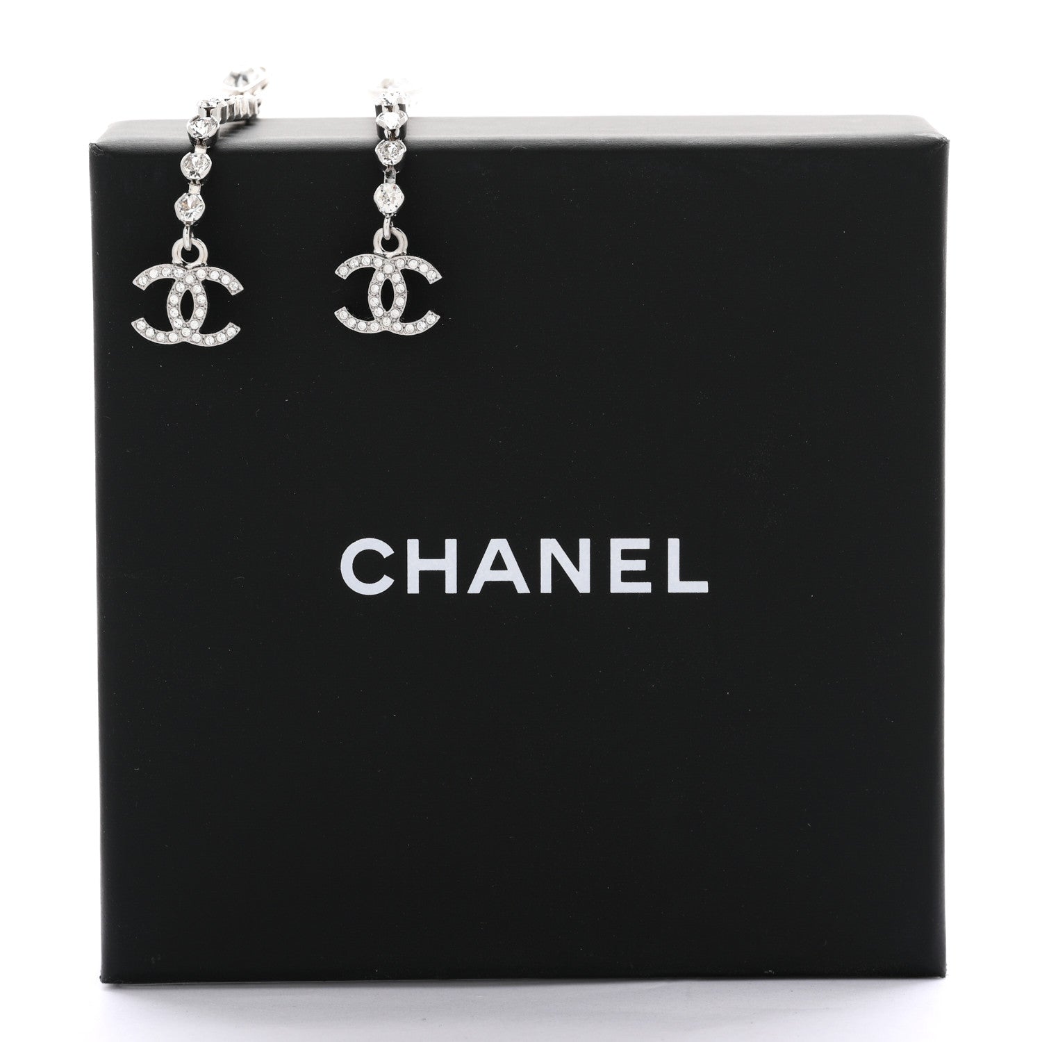 Chanel Crystal CC Heart Drop Earrings Silver 5 of 5