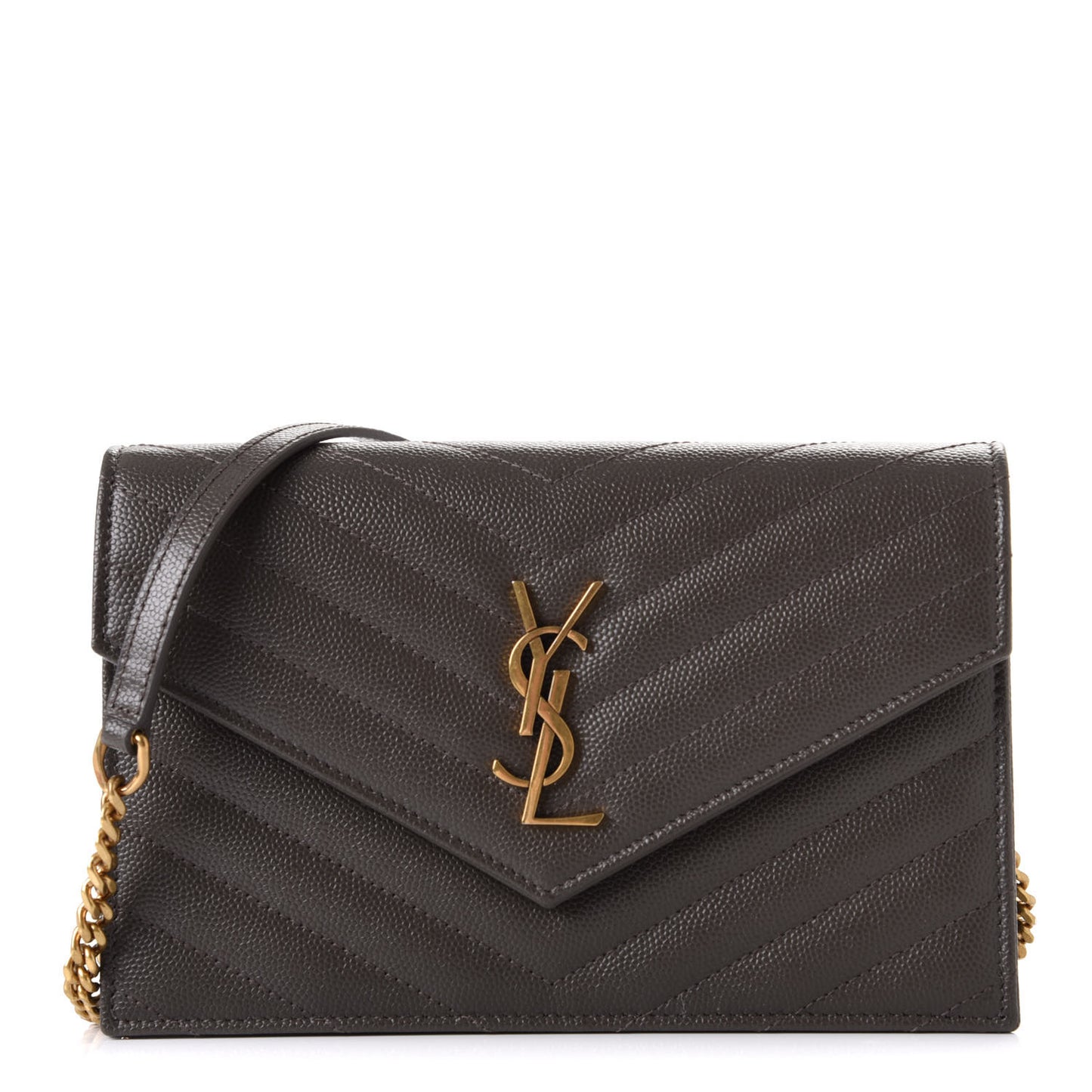 Grain De Poudre Matelasse Chevron Monogram Envelope Chain Wallet Pebble