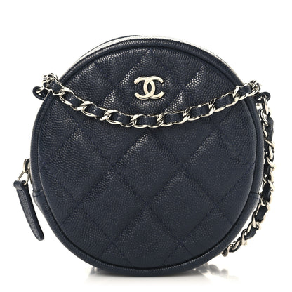 Chanel Caviar Quilted Round Clutch With Chain Navy 1 of 10