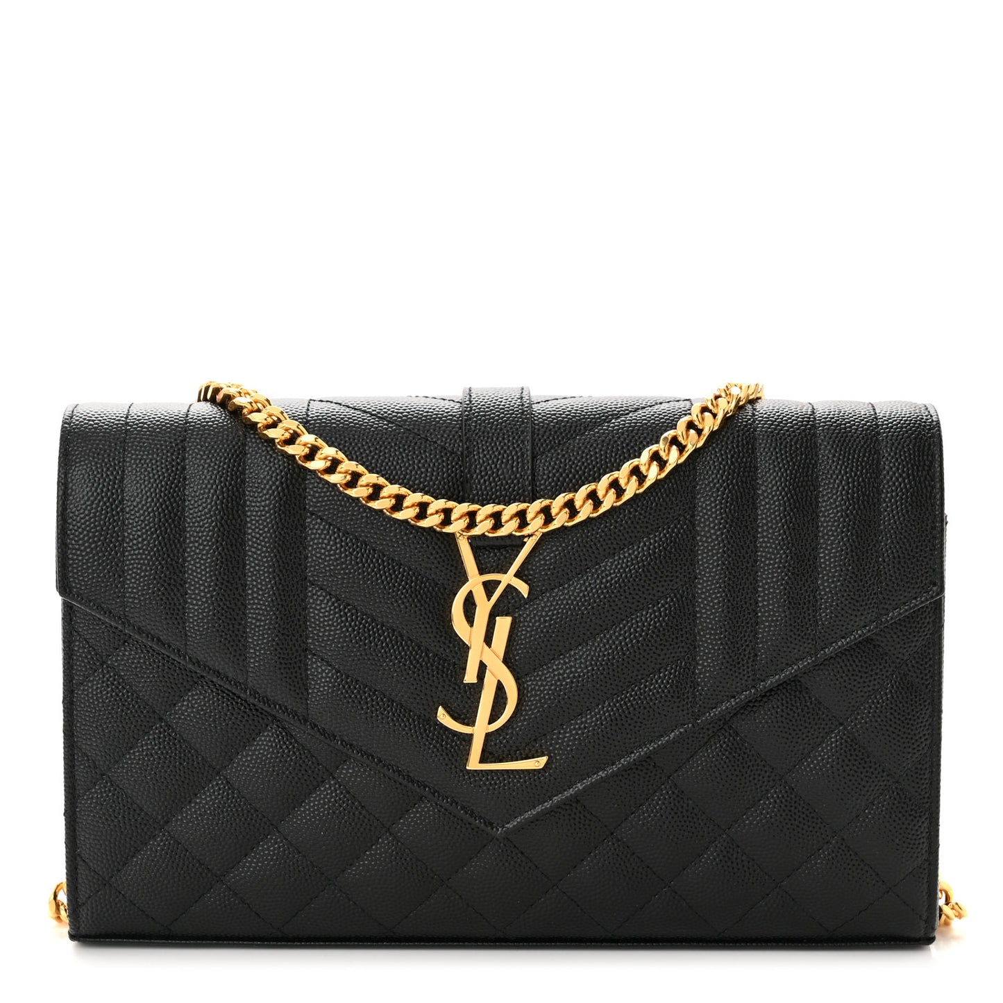 Grain De Poudre Mixed Matelasse Triquilt Monogram Chain Wallet Black