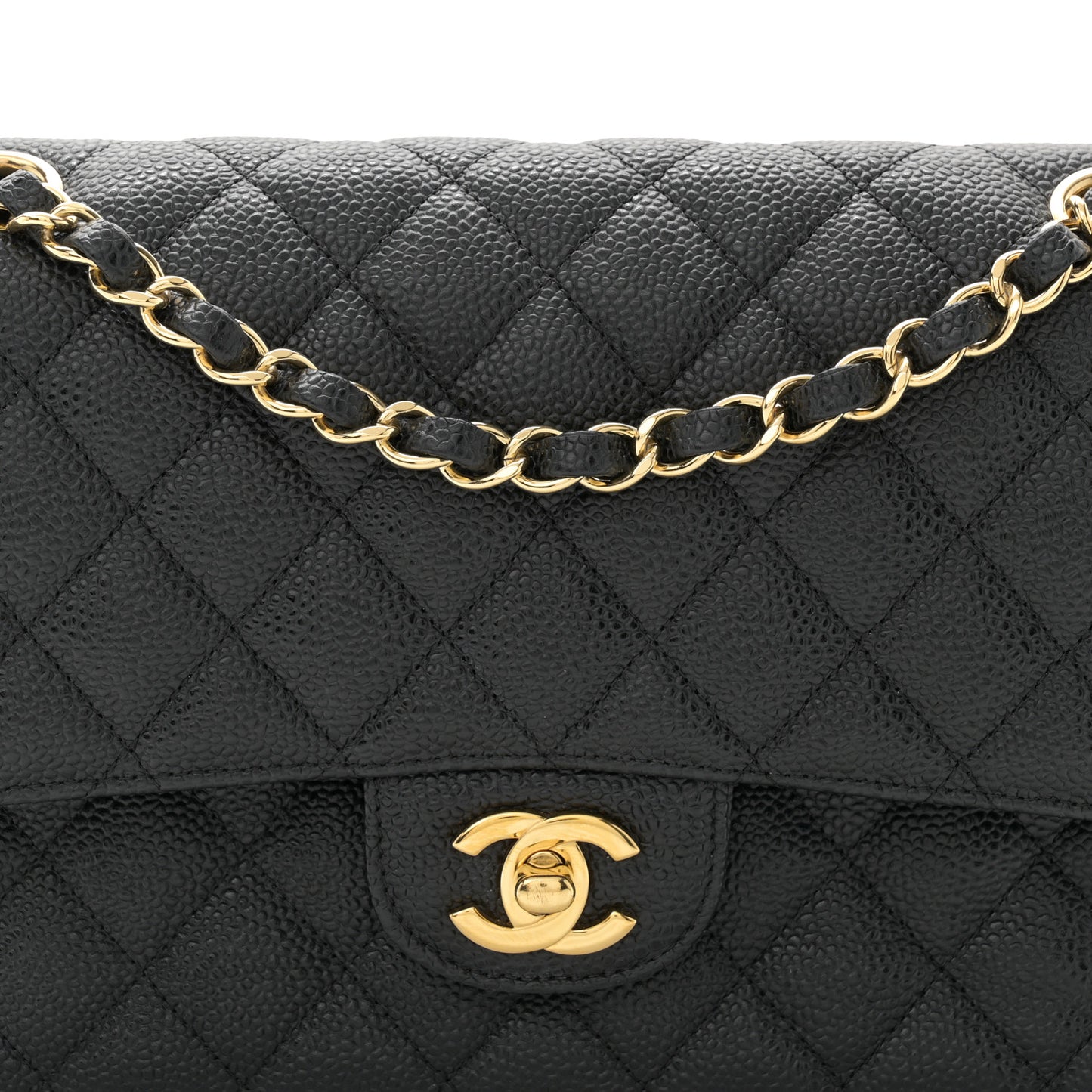 Caviar Quilted Medium Double Flap Black
