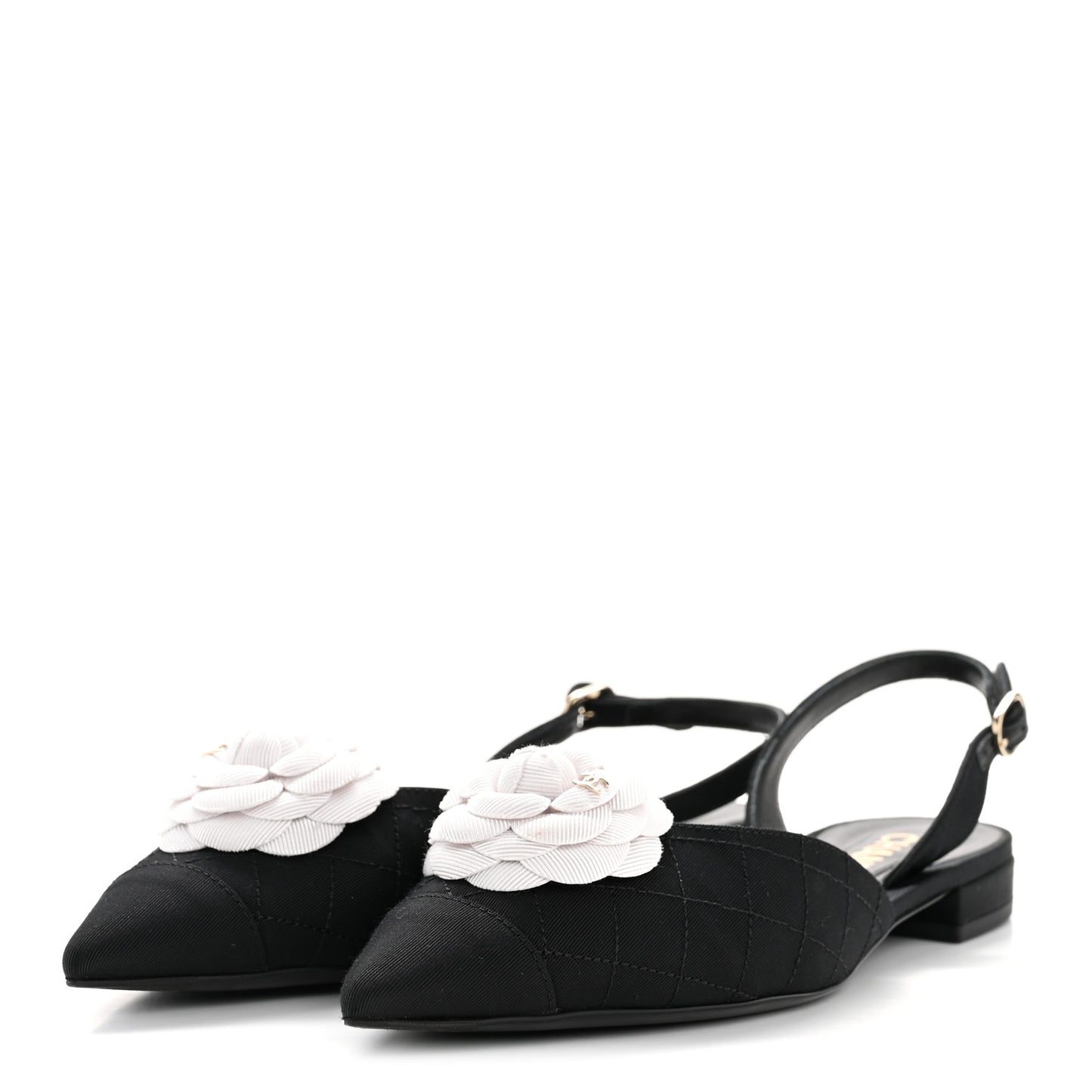 Grosgrain Camellia Slingback Flats 39.5 Black White