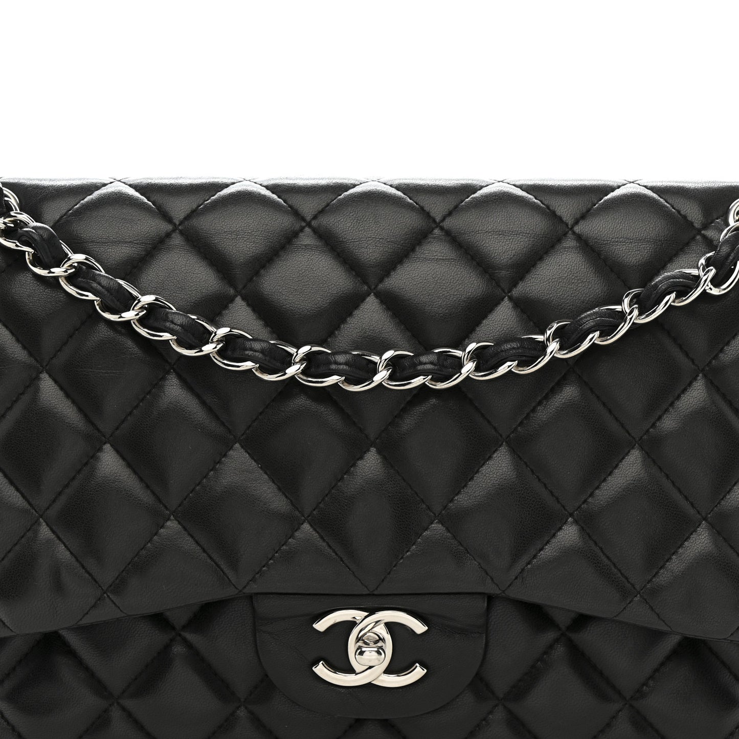 Lambskin Quilted Jumbo Double Flap Black