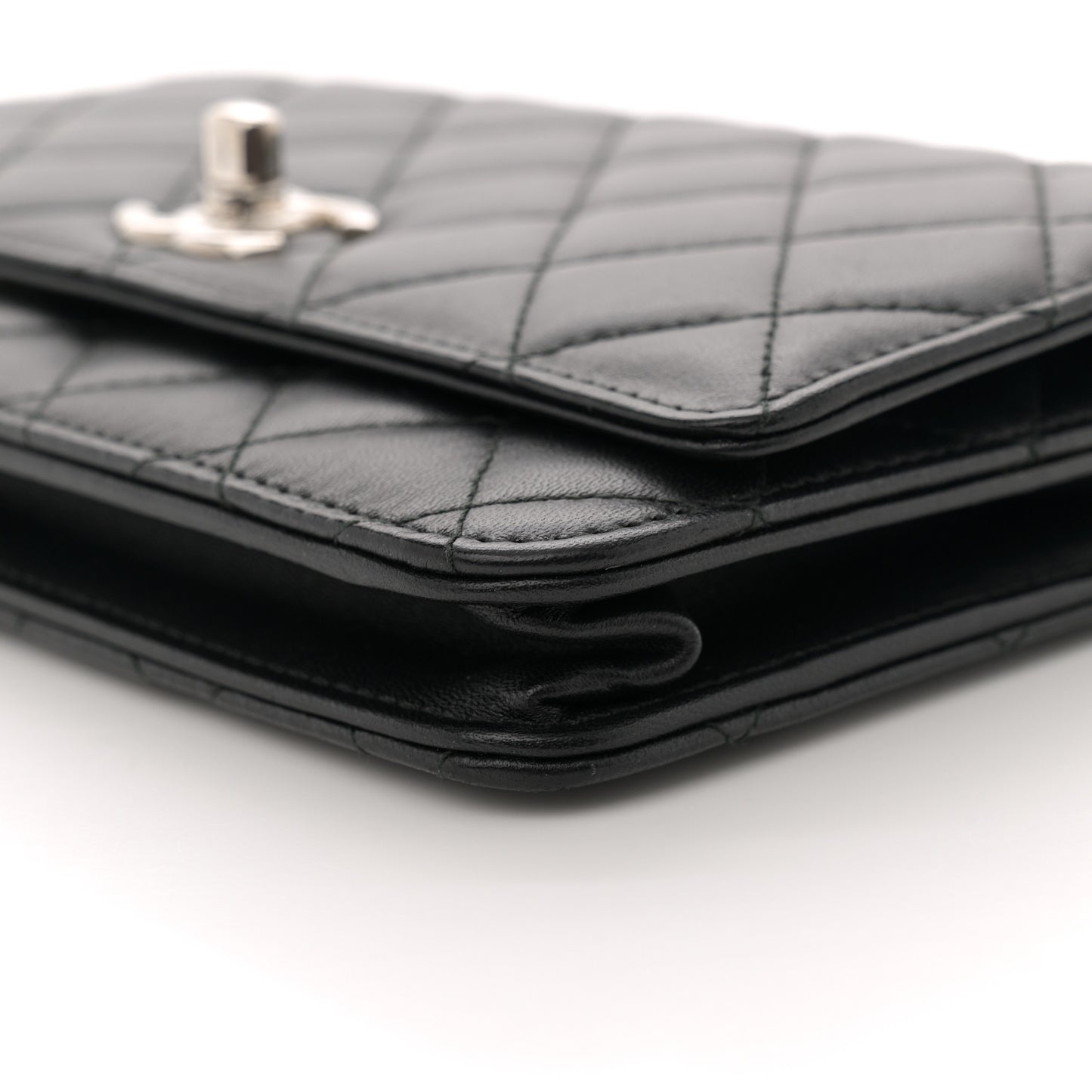 Lambskin Quilted Trendy CC Wallet On Chain WOC Black