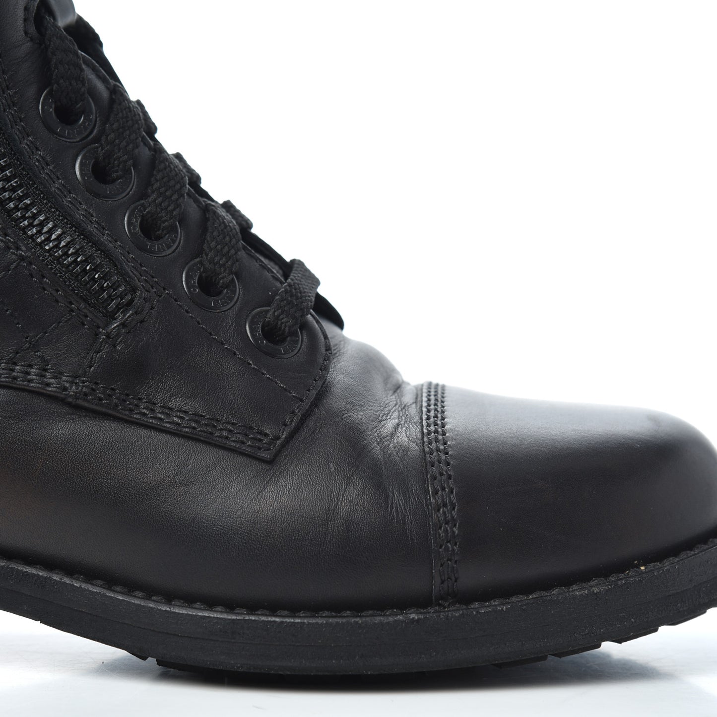Calfskin Quilted Cap Toe Combat Boots 36 Black