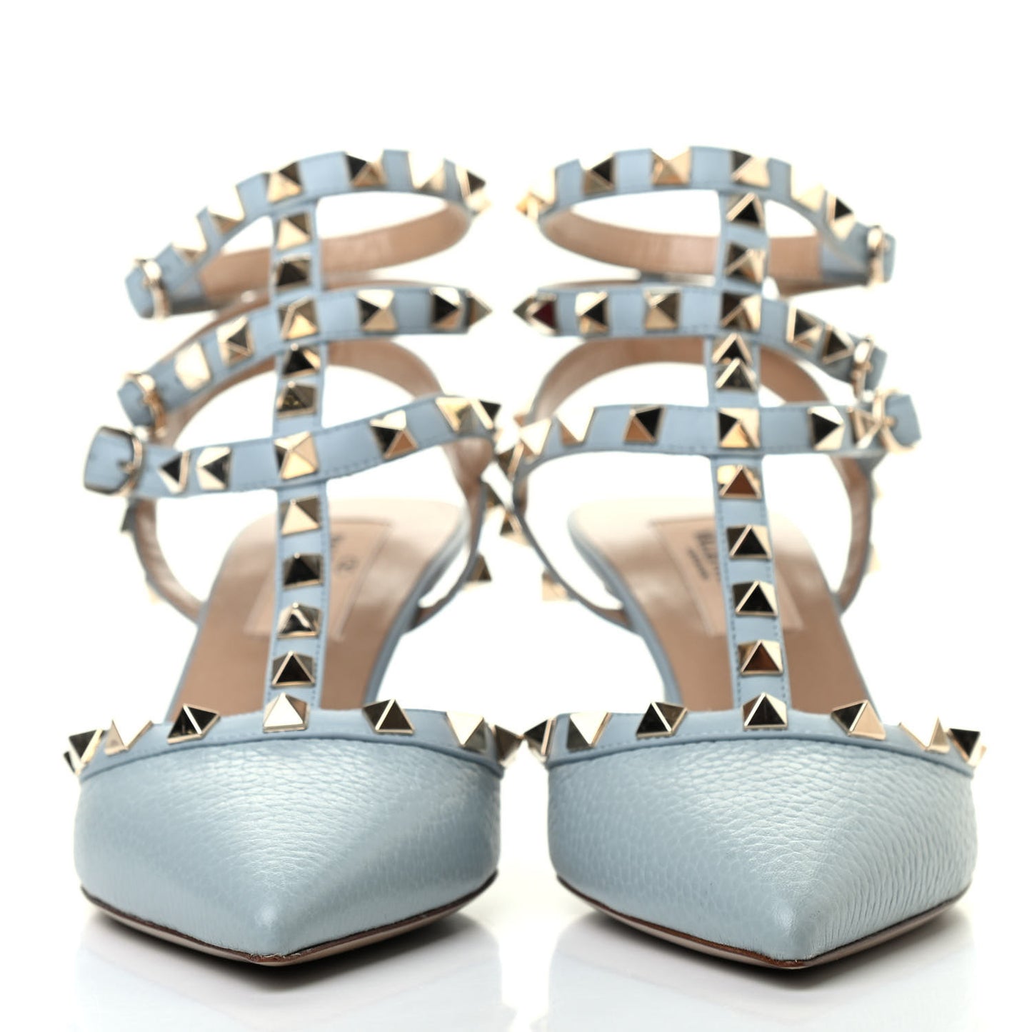 Pebbled Calfskin Rockstud Ankle Strap 65mm Pumps 35 Sky Sorbet