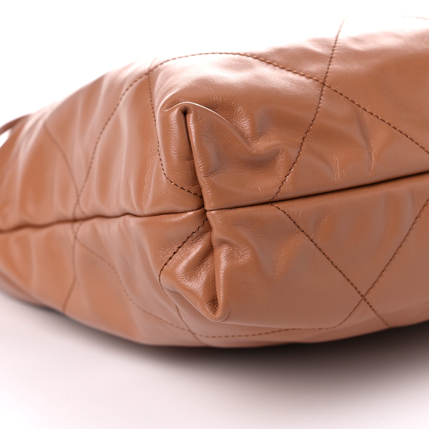 Shiny Calfskin Quilted Chanel 22 Camel