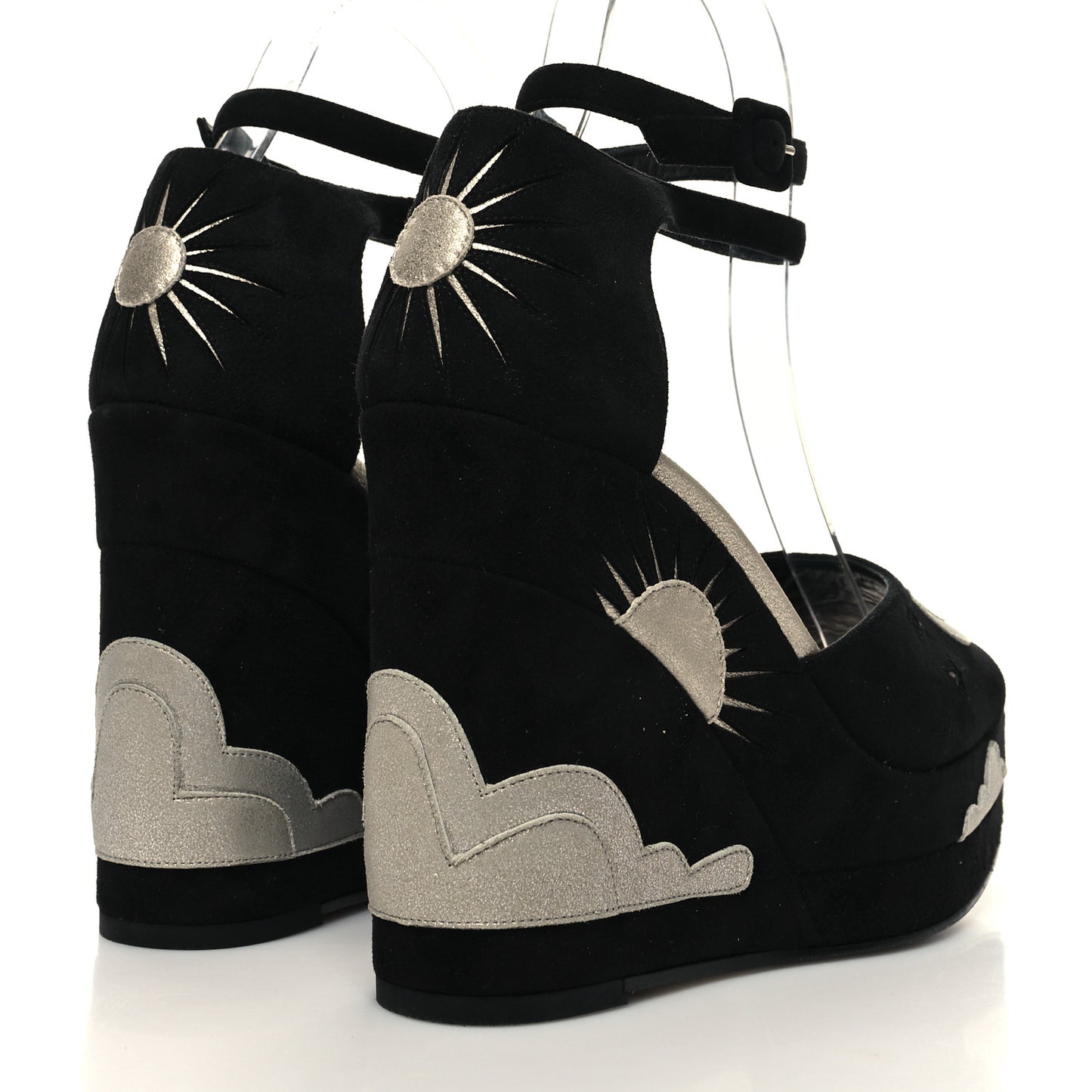 Suede Goatskin Tournis Wedge Sandals 37 Black