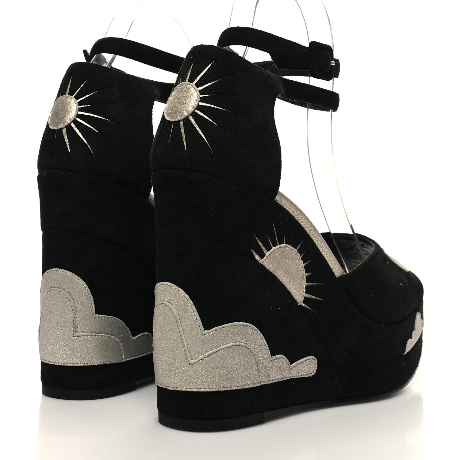 Hermes Suede Goatskin Tournis Wedge Sandals 37 Black 4 of 8