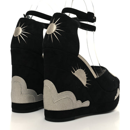 Hermes Suede Goatskin Tournis Wedge Sandals 37 Black 4 of 8