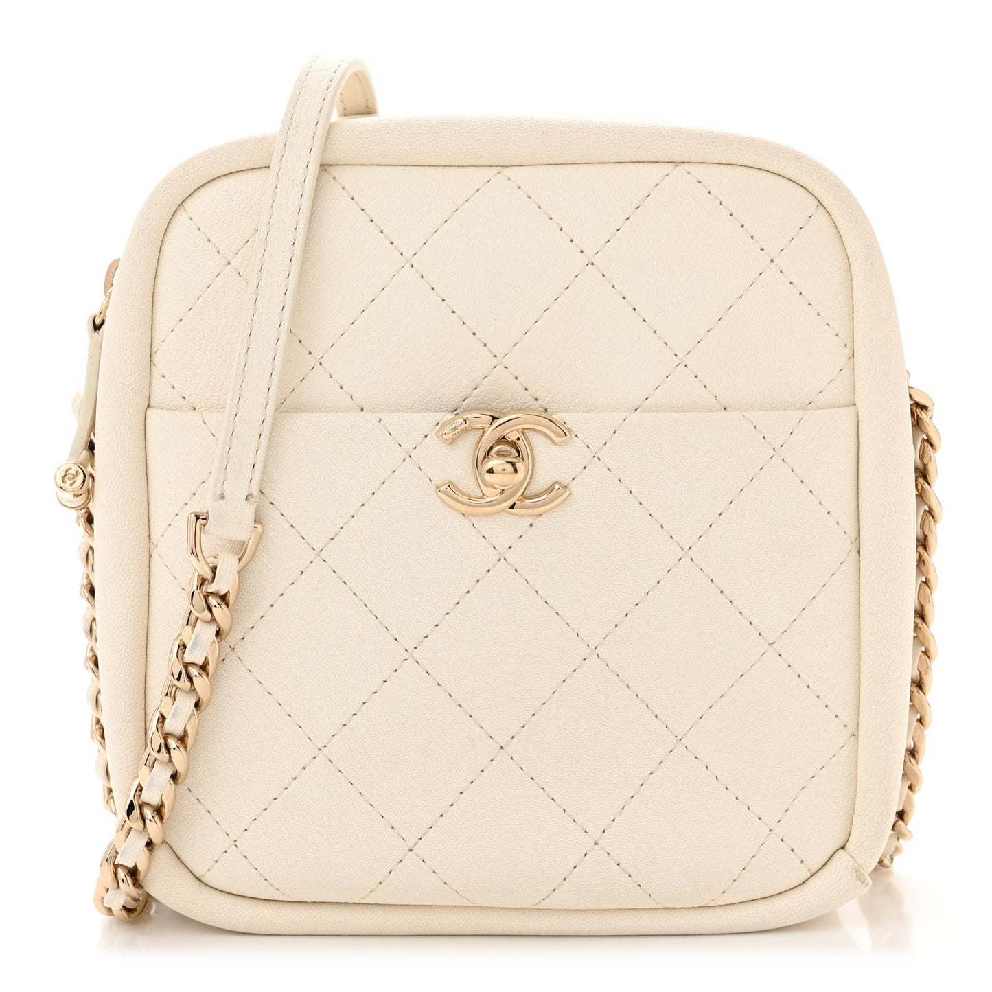 Goatskin Stitched Casual Trip North South Camera Case White