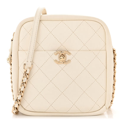 Chanel Goatskin Stitched Casual Trip North South Camera Case White 1 of 14