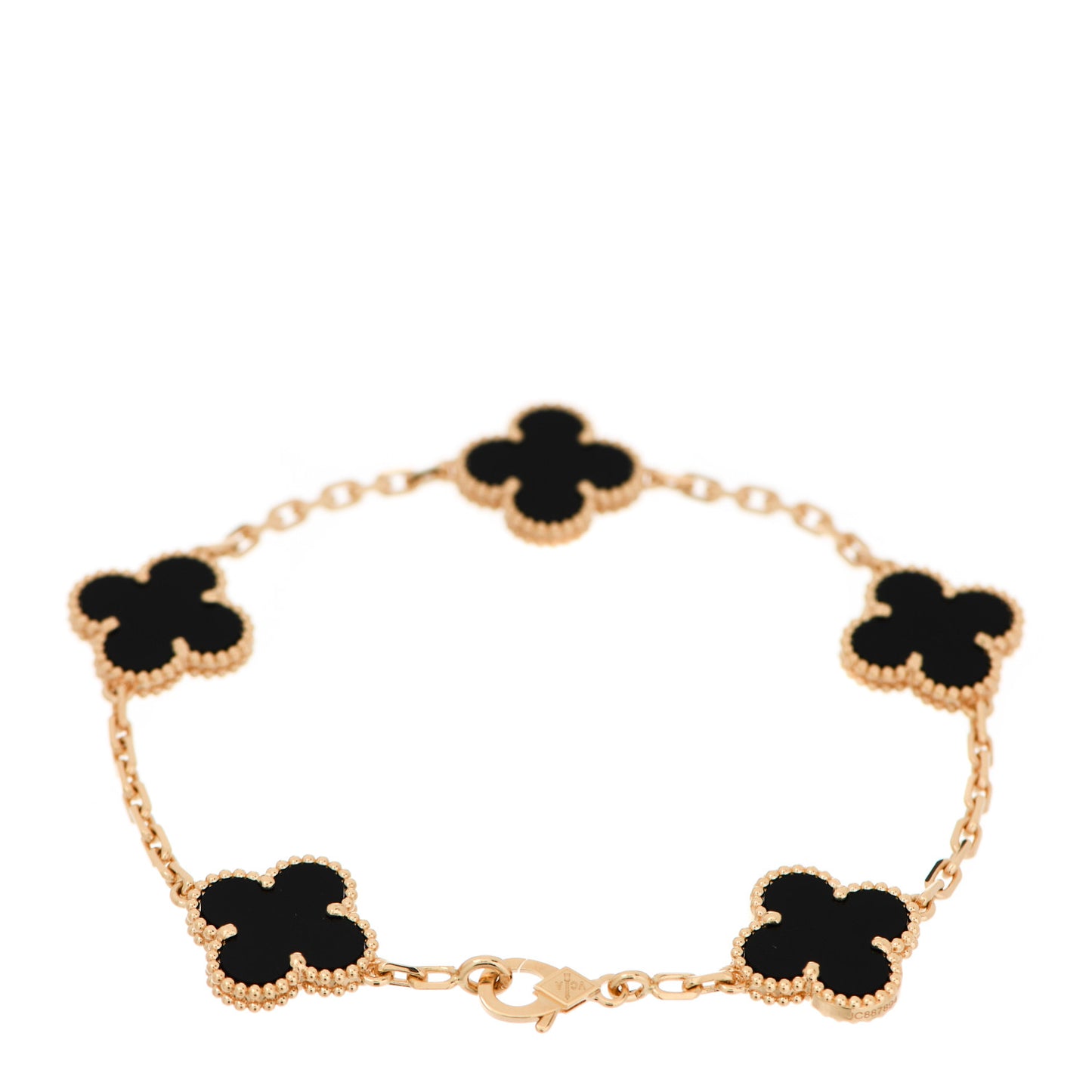 18K Yellow Gold Black Onyx 5 Motifs Vintage Alhambra Bracelet