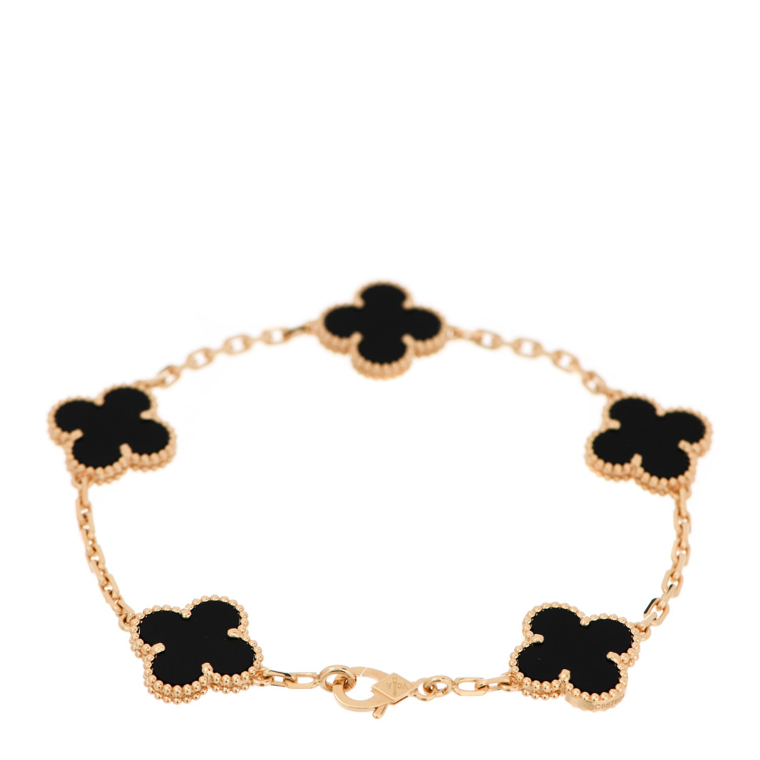 Van Cleef & Arpels 18K Yellow Gold Black Onyx 5 Motifs Vintage Alhambra Bracelet 2 of 6