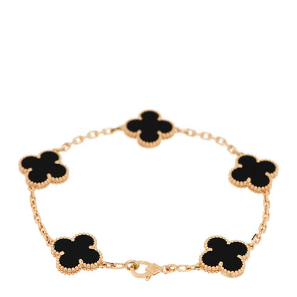 Van Cleef & Arpels 18K Yellow Gold Black Onyx 5 Motifs Vintage Alhambra Bracelet 2 of 6