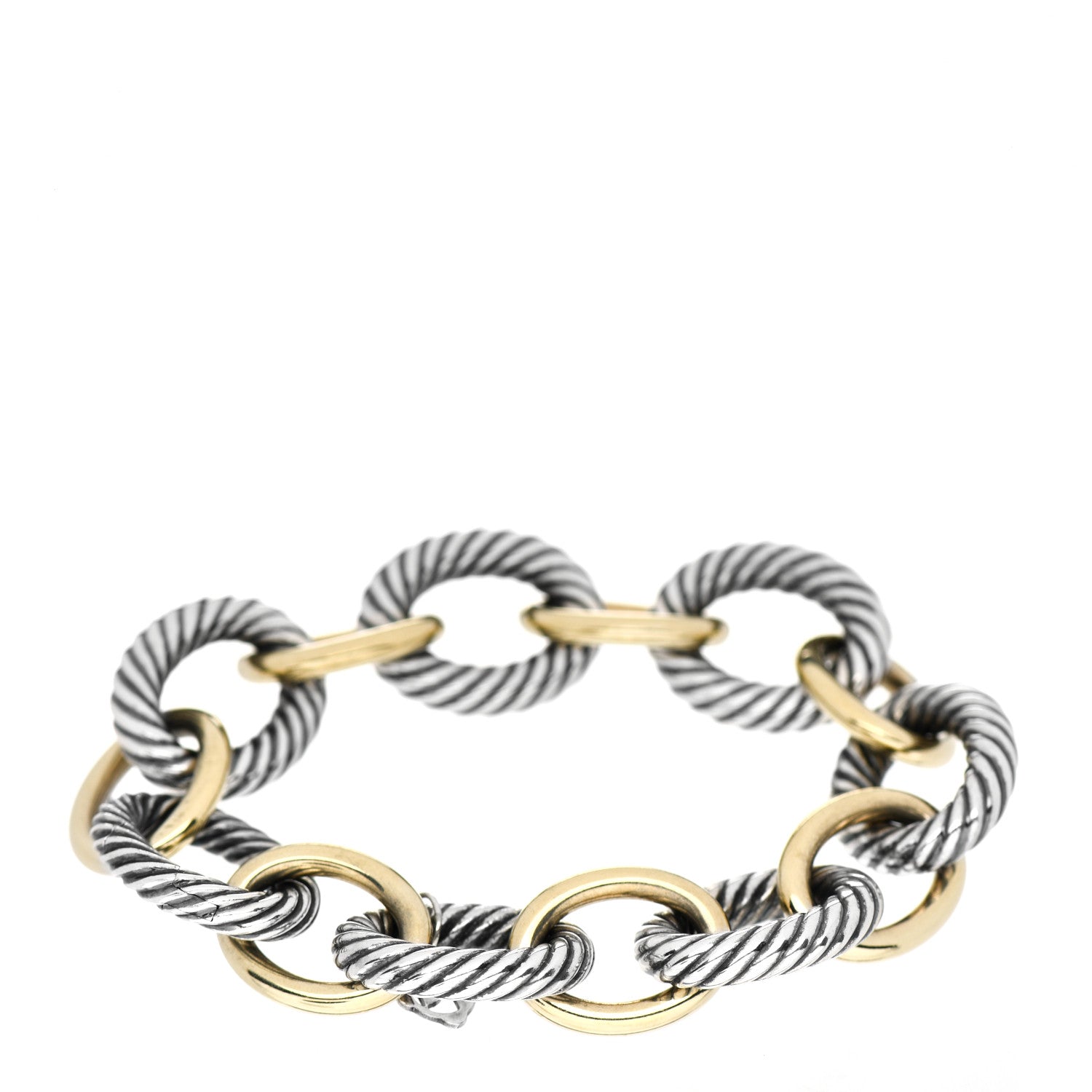 David Yurman Sterling Silver 18K Yellow Gold 17mm Extra Large Oval Link Bracelet 3 of 4
