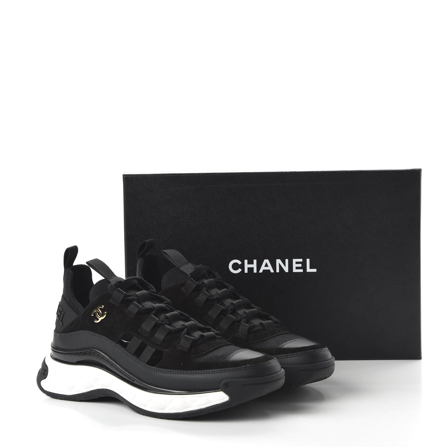 Fabric Calfskin Suede CC Sneakers 39 Black