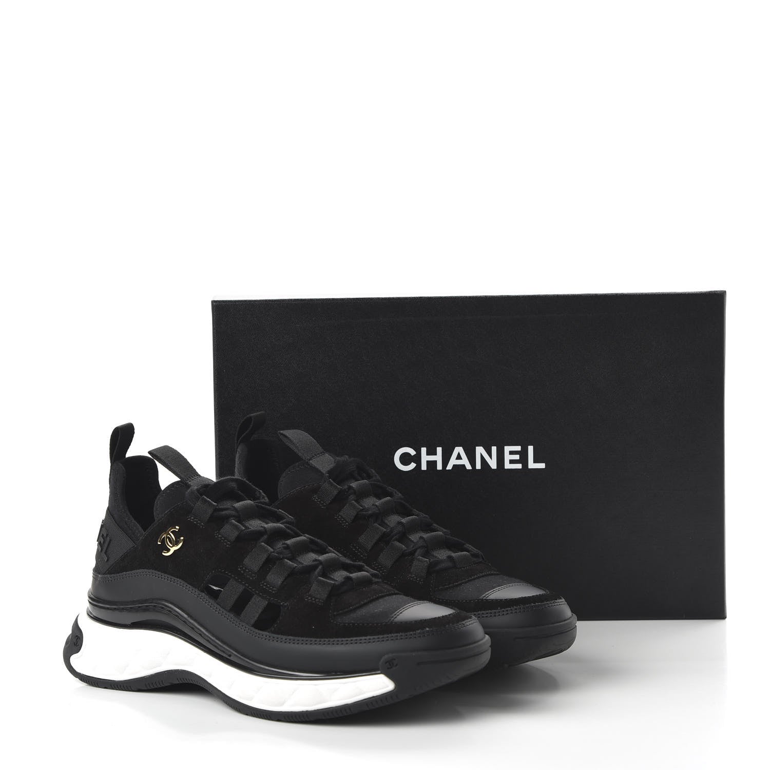 Chanel Fabric Calfskin Suede CC Sneakers 39 Black 9 of 9