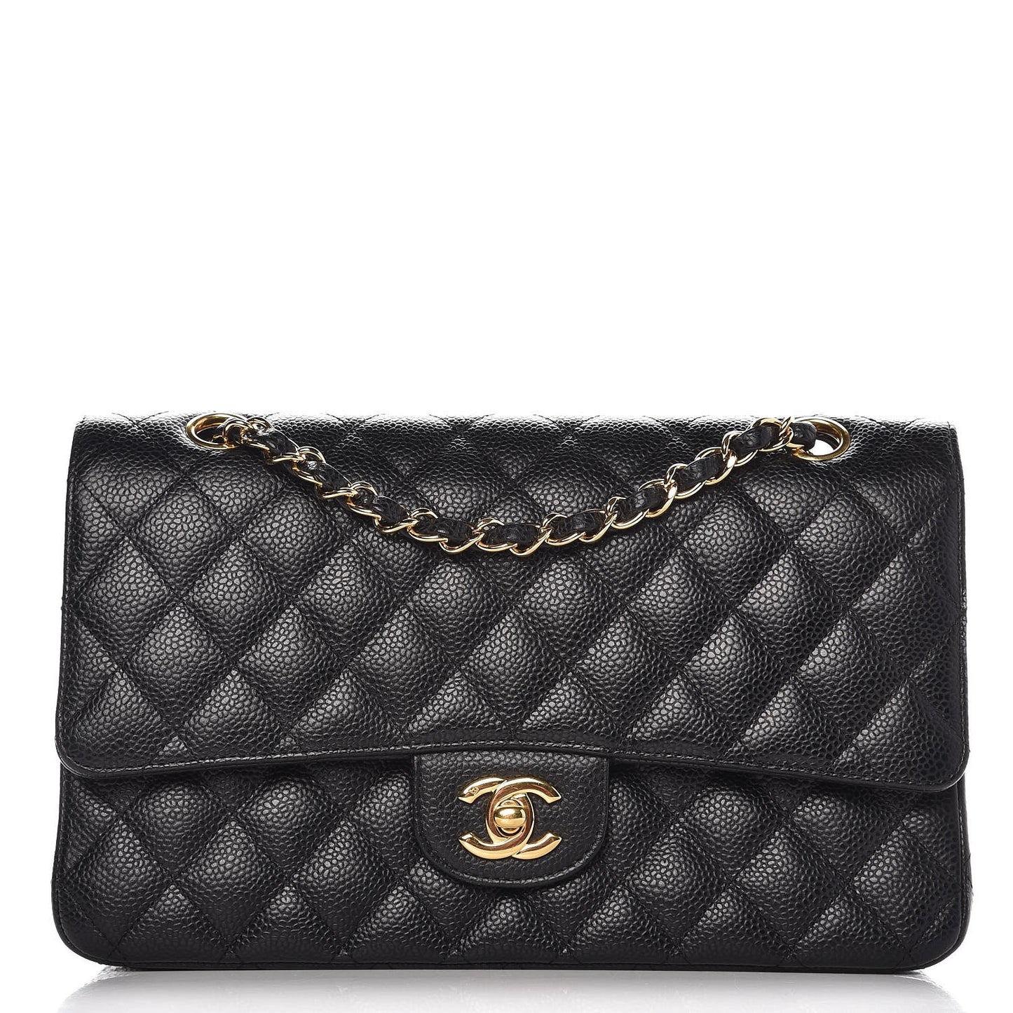 Caviar Quilted Medium Double Flap Black