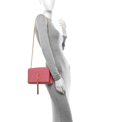 Saint Laurent Calfskin Crocodile Embossed Medium Classic Monogram Kate Tassel Satchel Pink 3 of 12