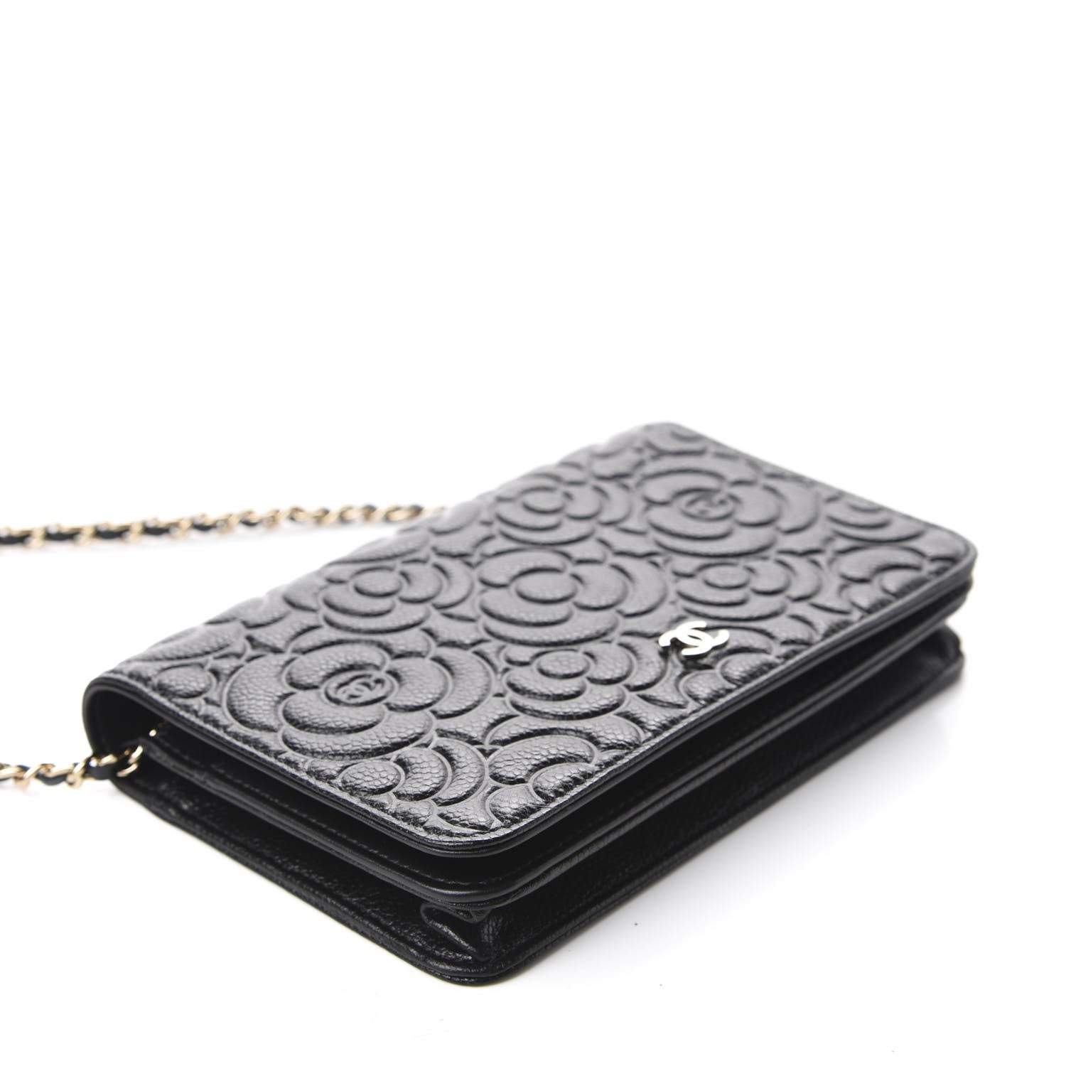 Chanel Caviar Camellia Embossed Wallet On Chain WOC Black 5 of 13