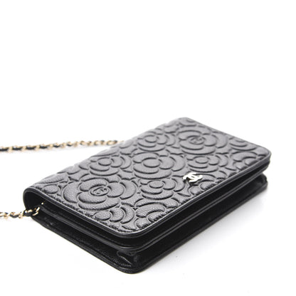 Chanel Caviar Camellia Embossed Wallet On Chain WOC Black 5 of 13