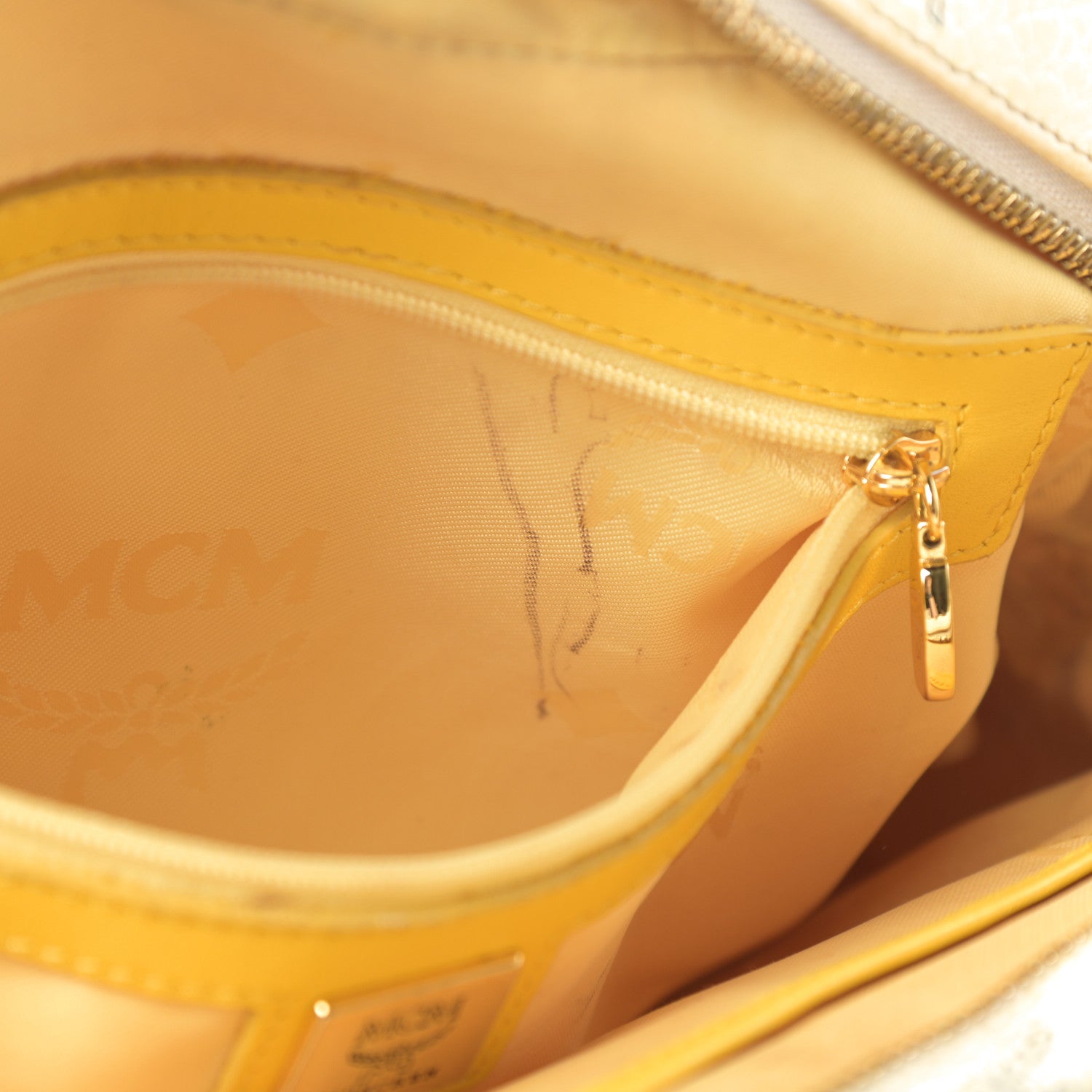 MCM Visetos Satchel White Yellow 13 of 20