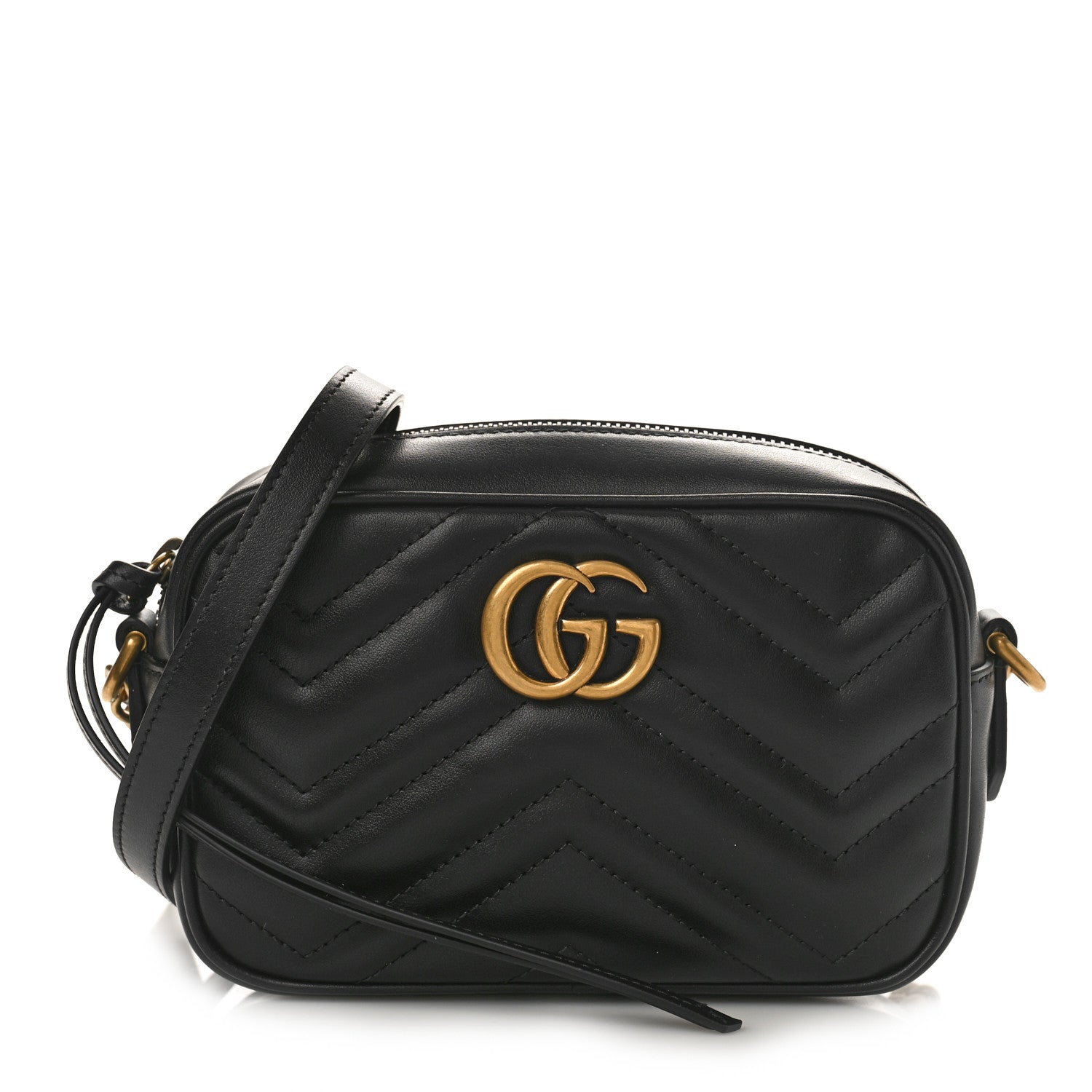 Gucci Calfskin Matelasse Mini GG Marmont Chain Shoulder Bag Black 1 of 8