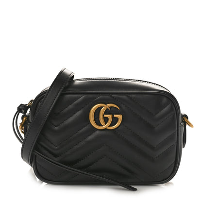 Gucci Calfskin Matelasse Mini GG Marmont Chain Shoulder Bag Black 1 of 8