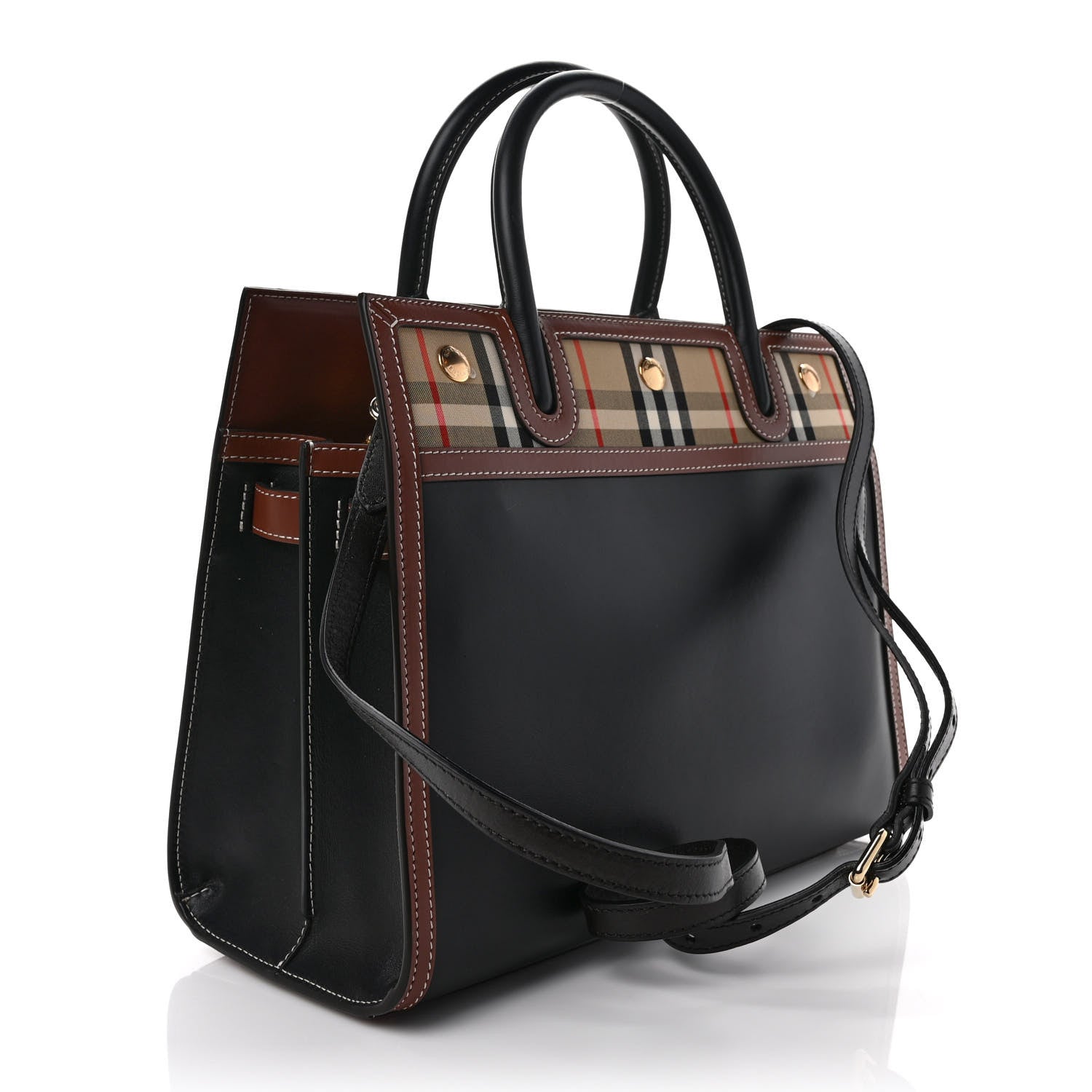 Burberry Calfskin Vintage Check Small Two Handle Title Bag Black 3 of 8
