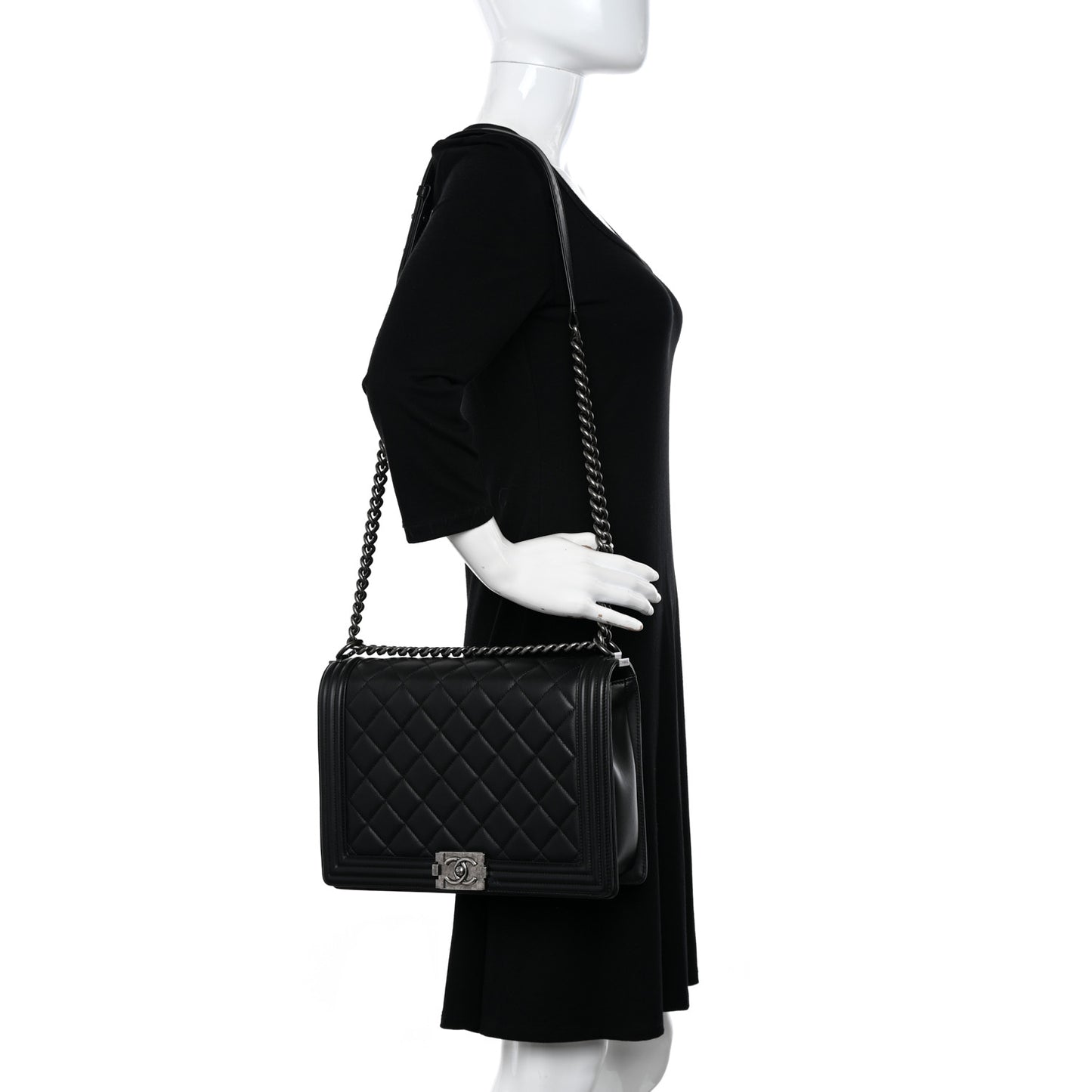 Lambskin Quilted Large Boy Flap Black