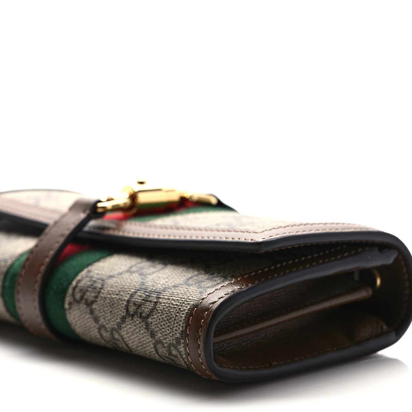 GG Supreme Monogram Azalea Calfskin Web Jackie 1961 Chain Wallet Beige Ebony Brown Sugar