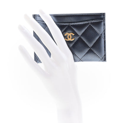 Chanel Metallic Lambskin Quilted Card Holder Dark Blue 2 of 9