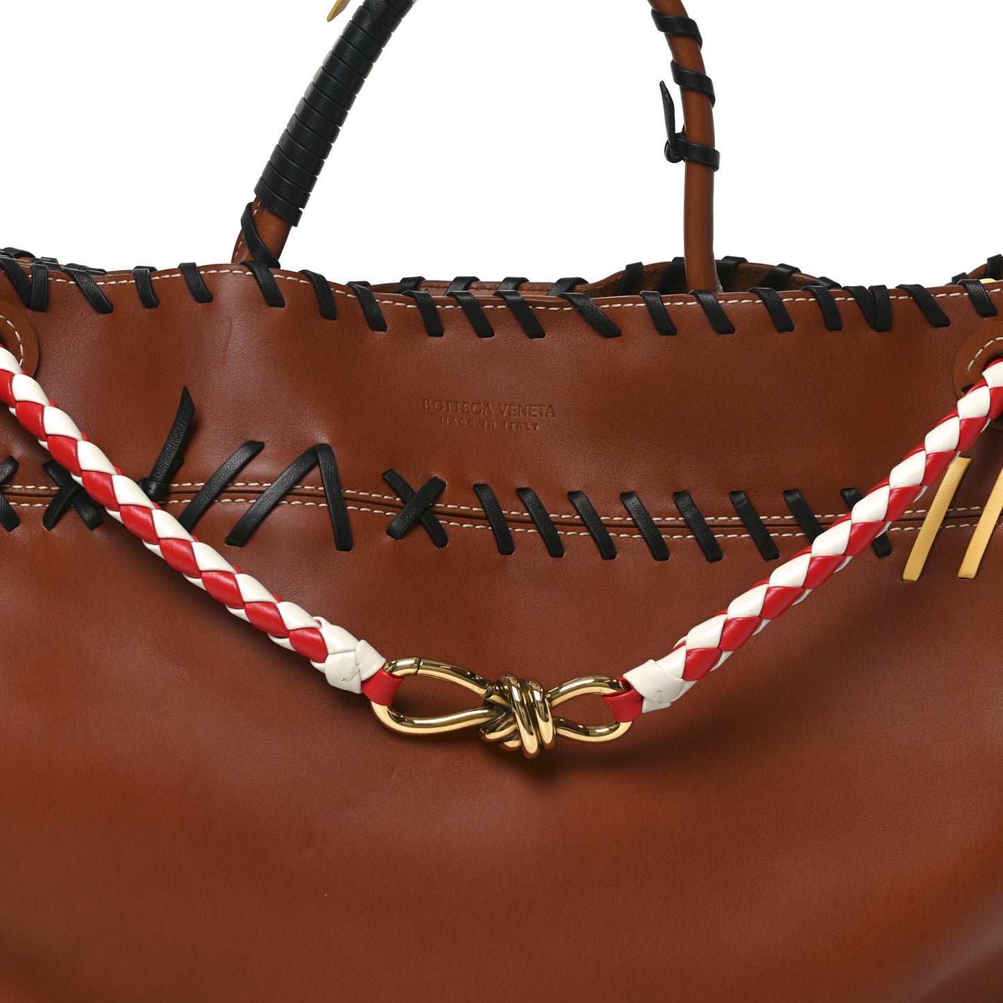Silky Calfskin Whipstitch Large Andiamo Shoulder Bag Brown Multicolor