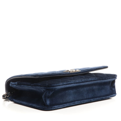 Chanel Velvet Quilted Boy Wallet On Chain WOC Navy 4 of 8