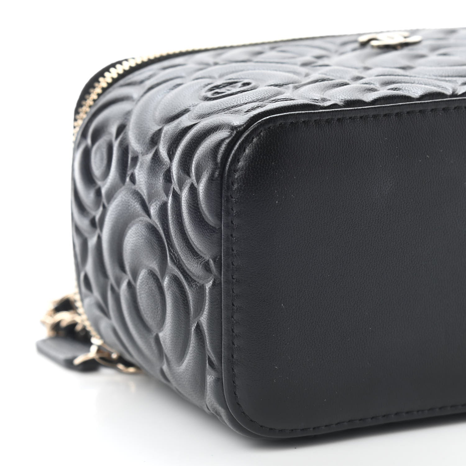 Chanel Lambskin Camellia Embossed Small Vanity Case With Chain Black 8 of 9