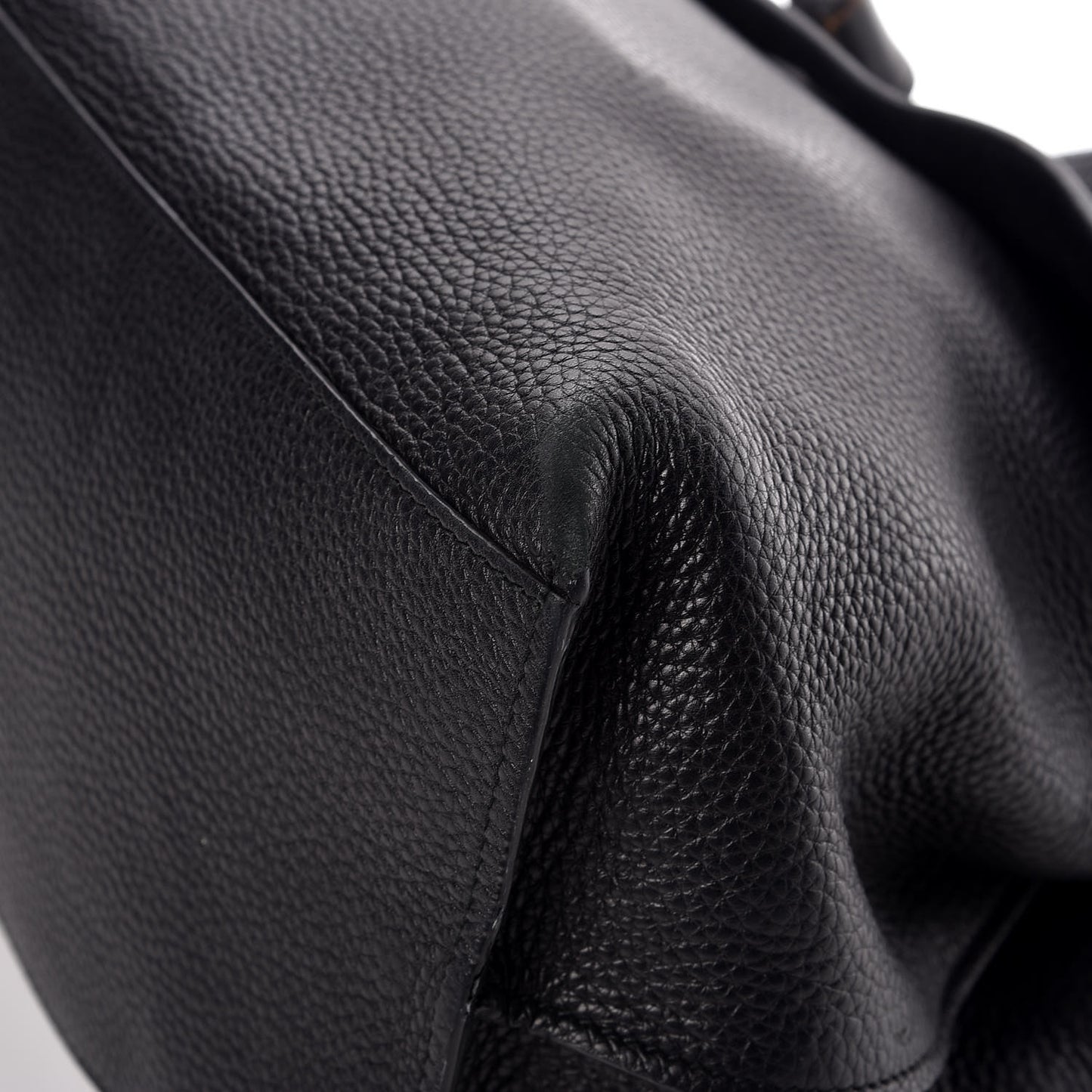 Pebbled Calfskin Large Bamboo Daily Top Handle Bag Black