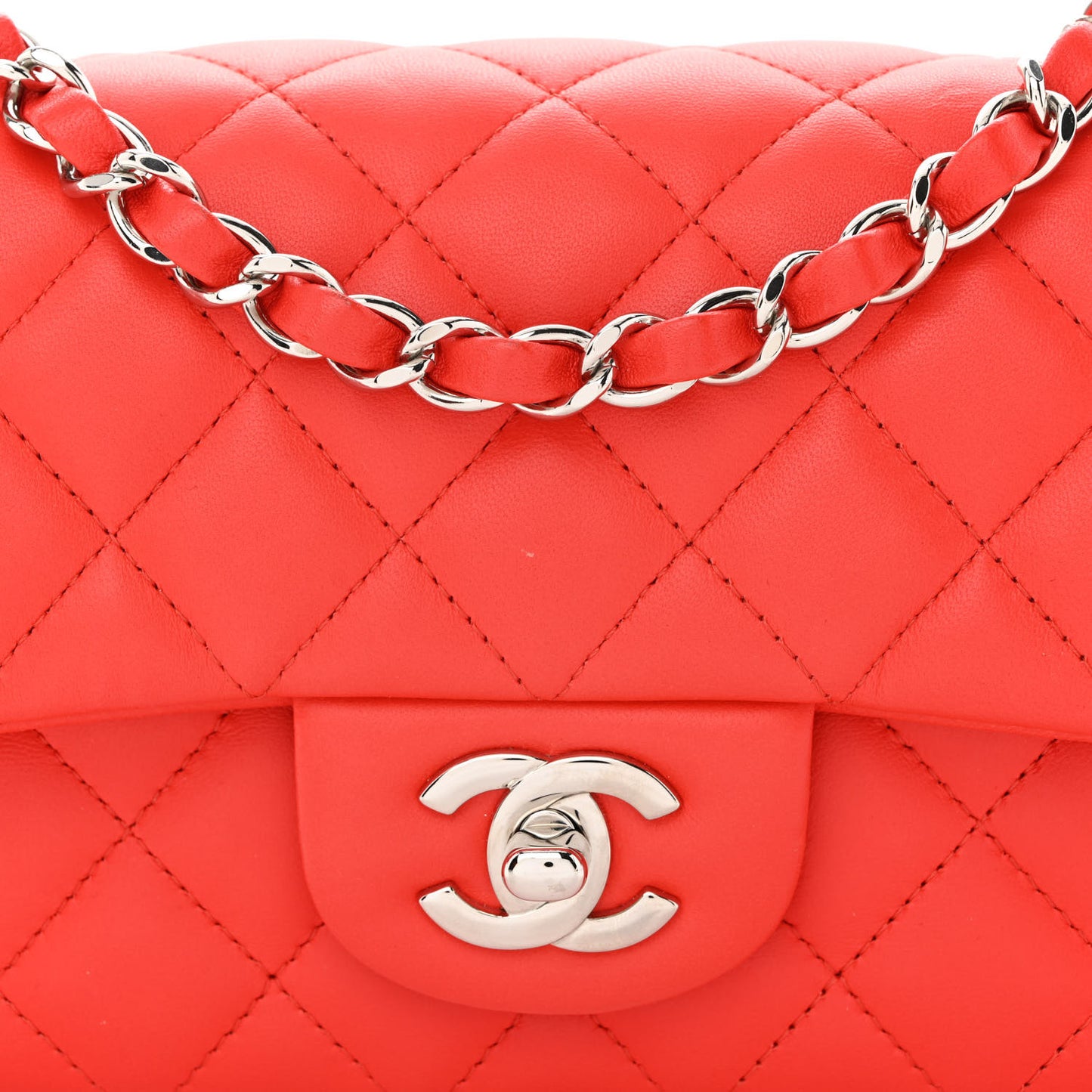 Lambskin Quilted Mini Rectangular Flap Coral