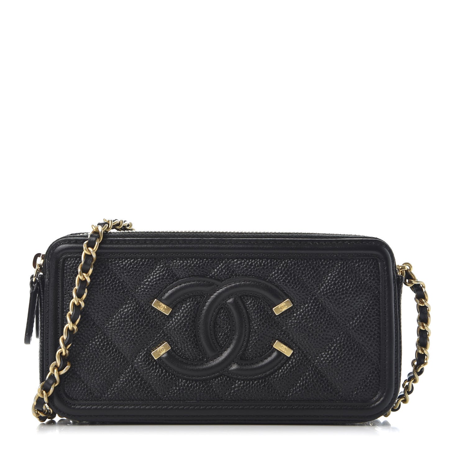 Caviar Quilted CC Filigree Clutch With Chain Black