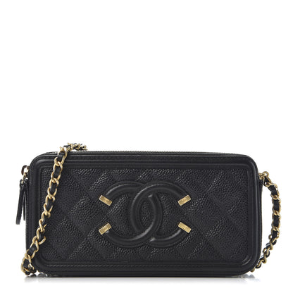 Chanel Caviar Quilted CC Filigree Clutch With Chain Black 1 of 13