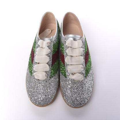 Gucci Glitter Fabric Web Mens Falacer Sneakers 9 Silver 5 of 10