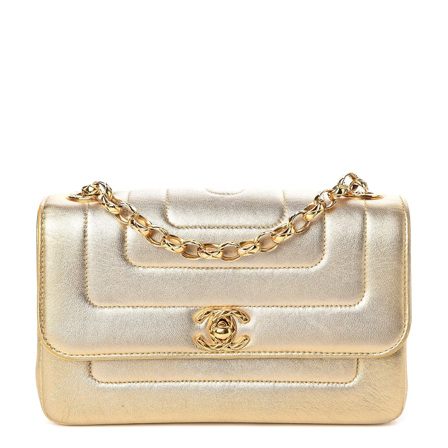 Chanel Metallic Lambskin Horizontal Vertical Quilted Small Single Flap Gold 1 of 11