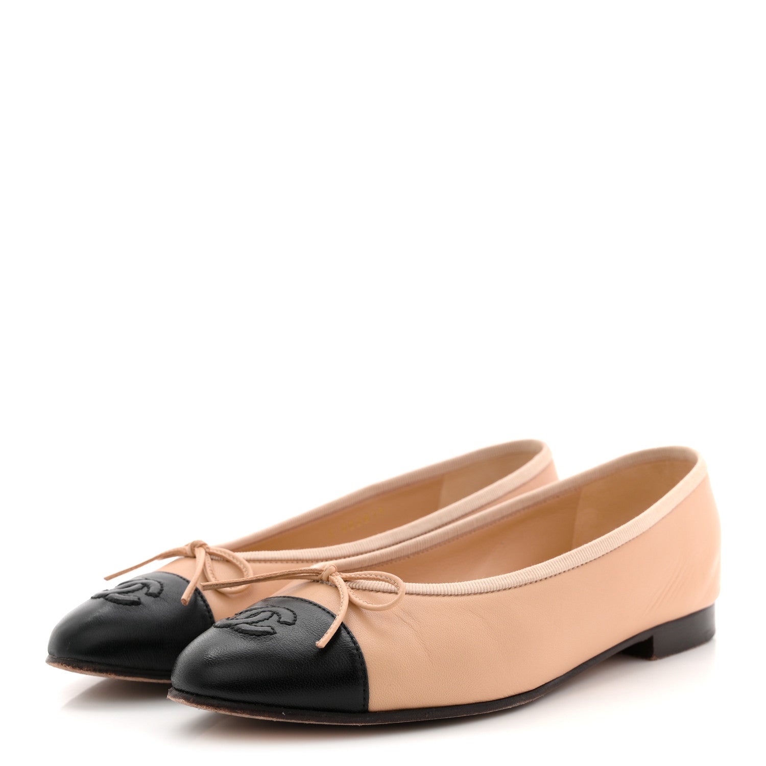 Chanel Lambskin Cap Toe CC Ballerina Flats 36 Beige Black 4 of 15