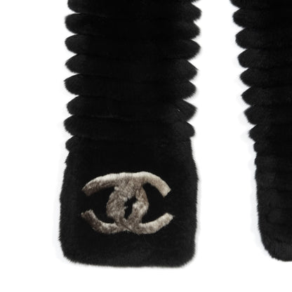 Chanel Orylag Rabbit Fur CC Scarf Black Grey 3 of 4