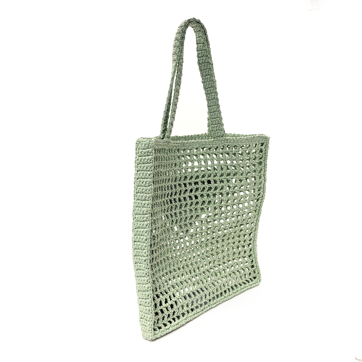 Prada Yarn Raffia Effect Crochet Logo Embroidered Tote Bag Acqua 3 of 10