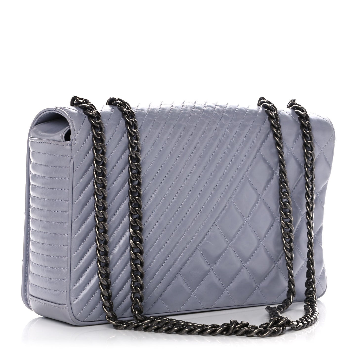 Glazed Calfskin Quilted Medium Coco Boy Flap Light Grey
