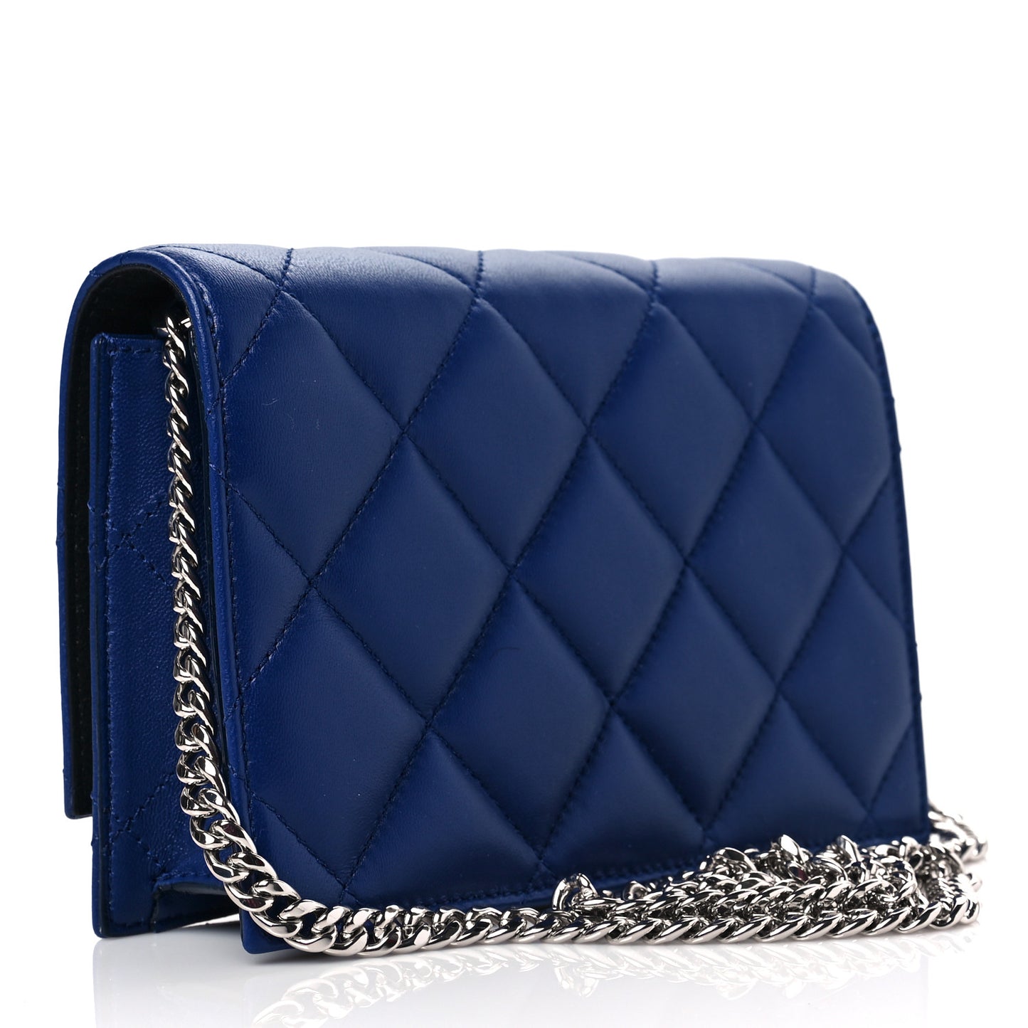 Calfskin Quilted Graffiti Skull Mini Chain Crossbody Bag Blue