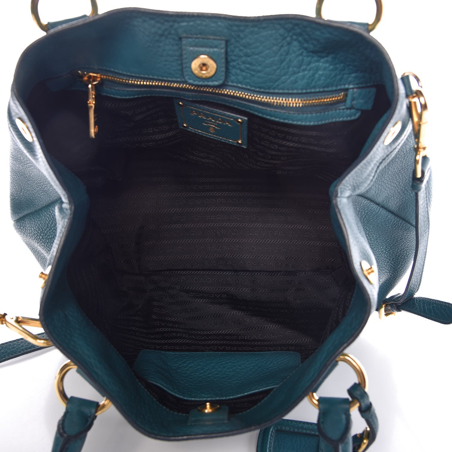 Prada Vitello Daino Shoulder Bag Pavone 6 of 12